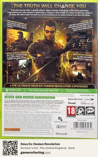 Deus Ex: Human Revolution Xbox 360, United Kingdom box back
