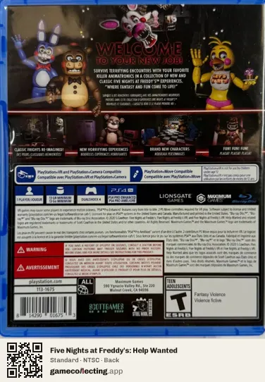 Five Nights at Freddy's: Help Wanted PlayStation 4, NTSC box back
