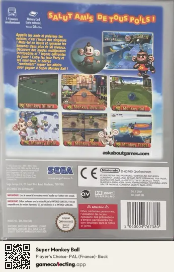 Super Monkey Ball Nintendo GameCube, France box back