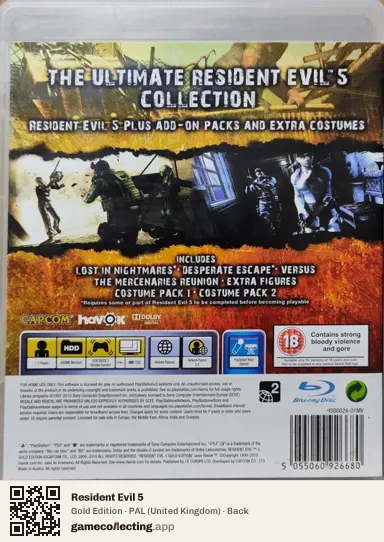 Resident Evil 5 PlayStation 3, United Kingdom box back