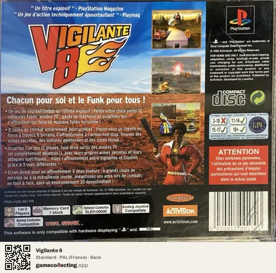 Vigilante 8 PlayStation, France box back