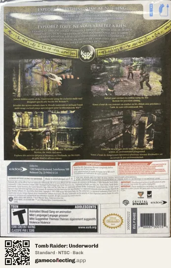 Tomb Raider: Underworld Nintendo Wii, NTSC box back