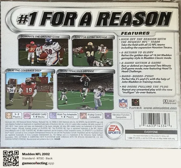 Madden NFL 2002 PlayStation, NTSC box back
