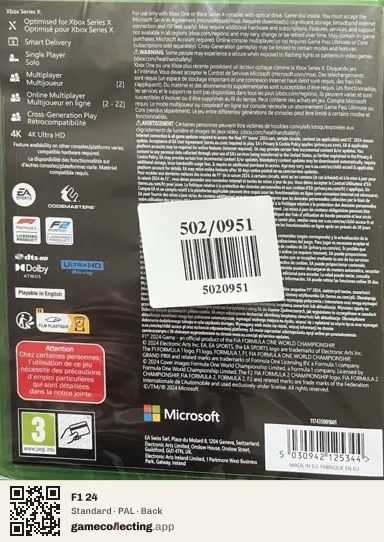 F1 24 Xbox Series X, PAL box back