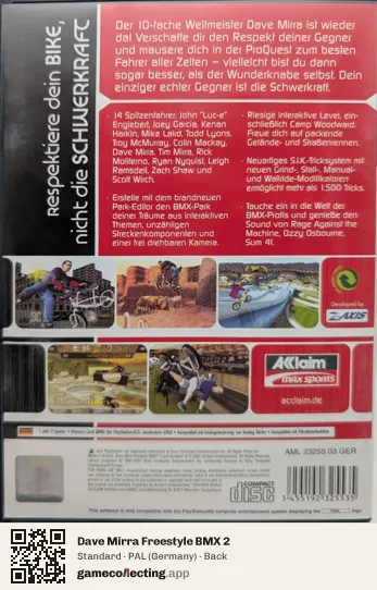 Dave Mirra Freestyle BMX 2 PlayStation 2, Germany box back