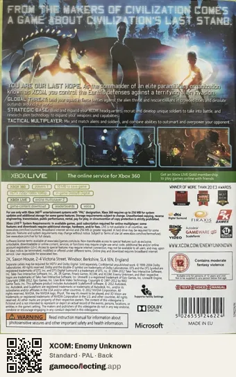XCOM: Enemy Unknown Xbox 360, PAL box back