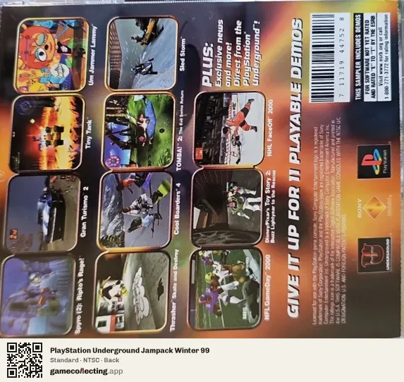 PlayStation Underground Jampack Winter 99 PlayStation, NTSC box back