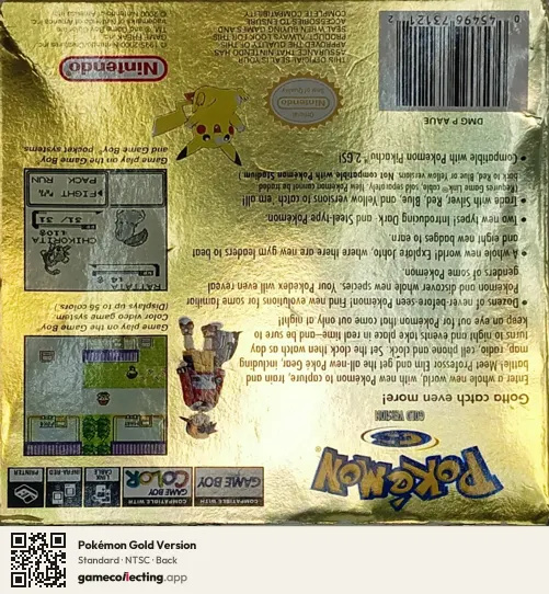 Pokémon Gold Version Game Boy Color, NTSC box back