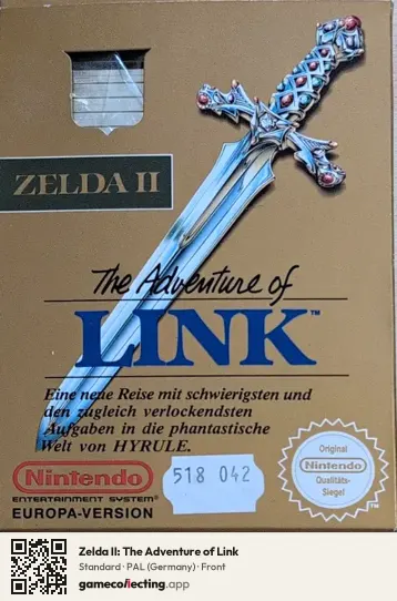 Zelda II: The Adventure of Link Nintendo Entertainment System, Germany box front