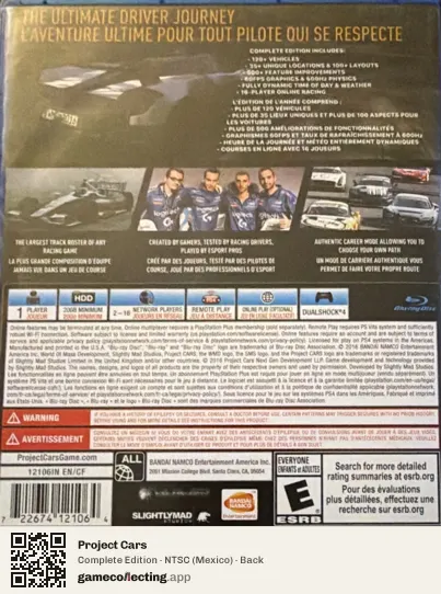 Project Cars PlayStation 4, Mexico box back
