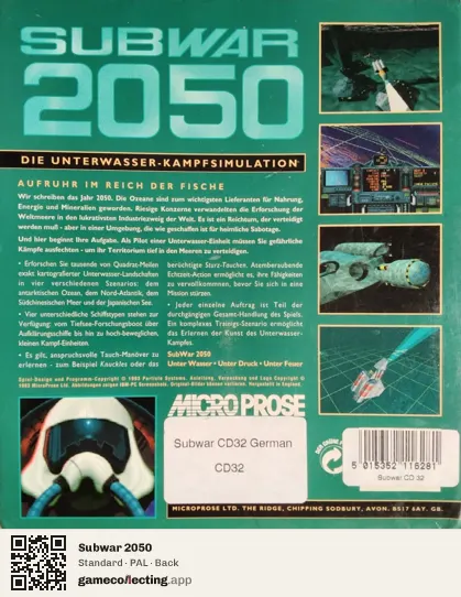 Subwar 2050 Amiga CD32, PAL box back