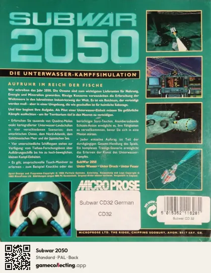 Subwar 2050 Amiga CD32, PAL box back