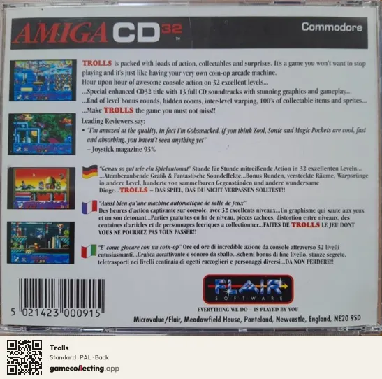 Trolls Amiga CD32, PAL box back