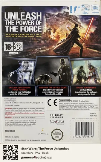 Star Wars: The Force Unleashed Nintendo Wii, PAL box back