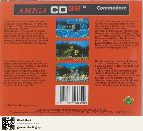 Chuck Rock Amiga CD32, PAL box back