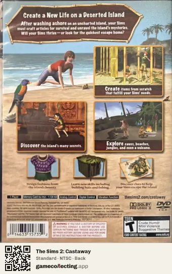 The Sims 2: Castaway PlayStation 2, NTSC box back