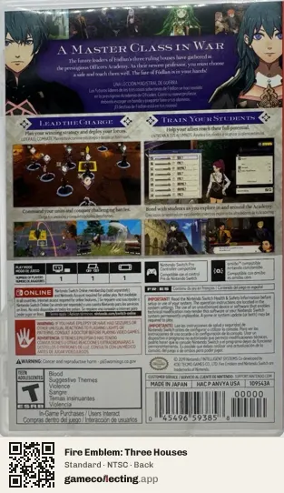 Fire Emblem: Three Houses Nintendo Switch, NTSC box back