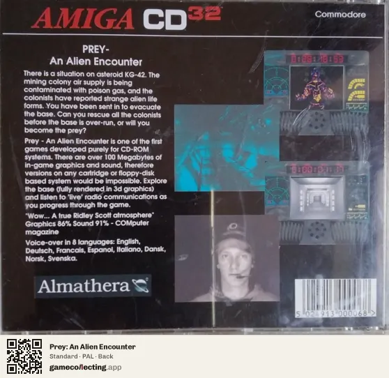 Prey: An Alien Encounter Amiga CD32, PAL box back