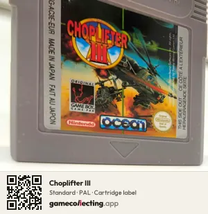 Choplifter III Game Boy, PAL cartridge label