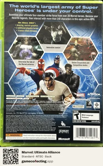 Marvel: Ultimate Alliance Xbox 360, NTSC box back