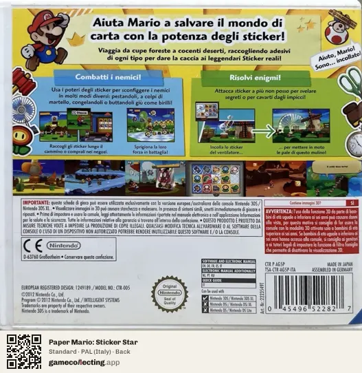 Paper Mario: Sticker Star Nintendo 3DS, Italy box back