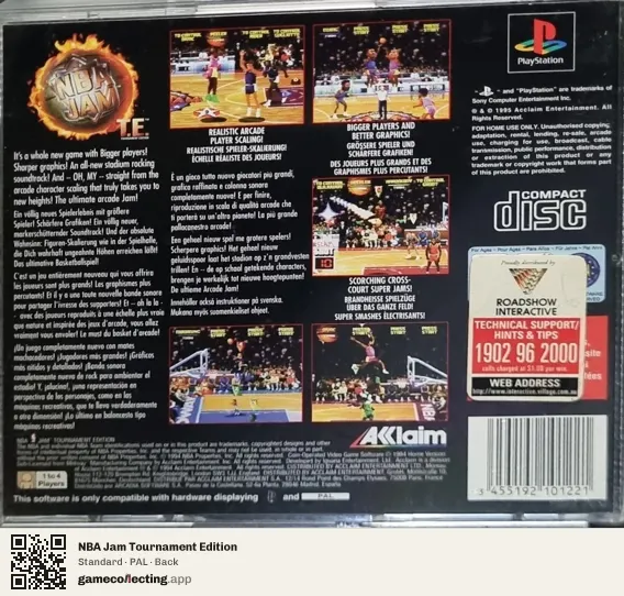 NBA Jam Tournament Edition PlayStation, PAL box back