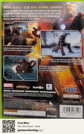 Iron Man Xbox 360, Germany box back