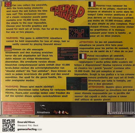 Emerald Mines Amiga CD32, PAL box back