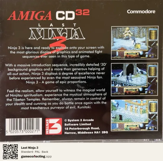 Last Ninja 3 Amiga CD32, PAL box back