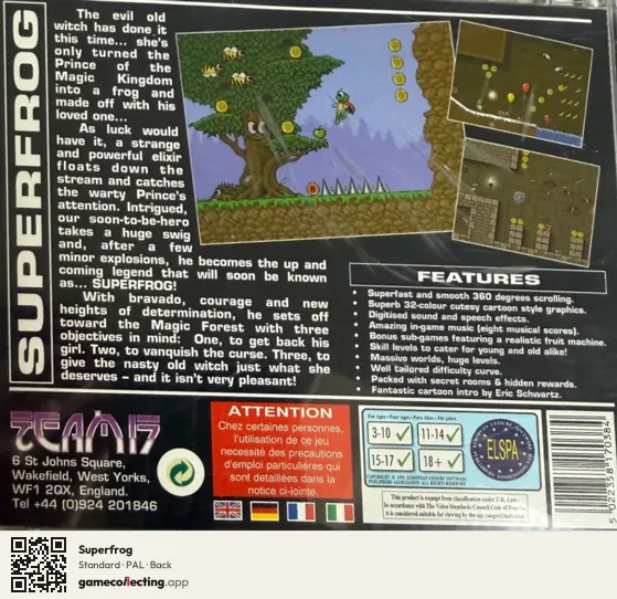 Superfrog Amiga CD32, PAL box back