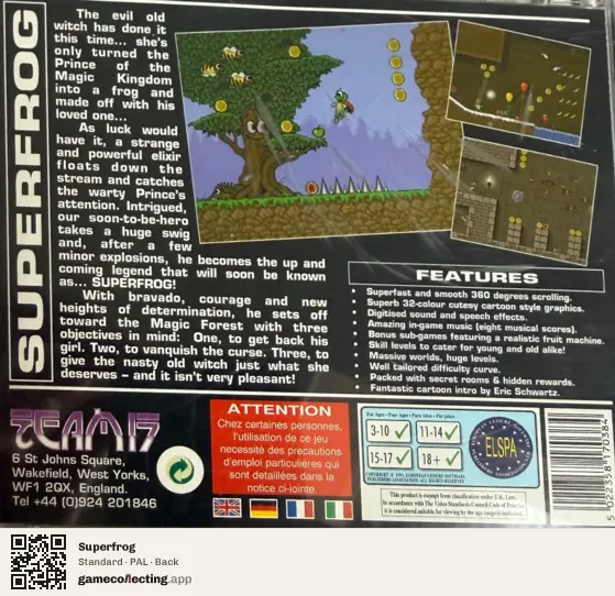 Superfrog Amiga CD32, PAL box back