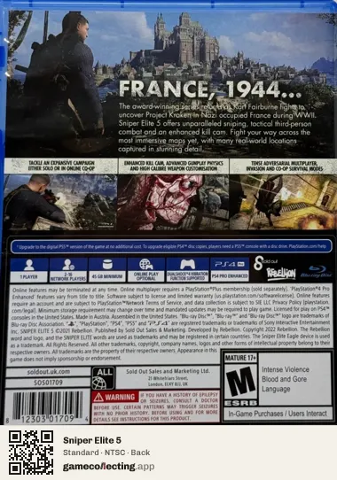 Sniper Elite 5 PlayStation 4, NTSC box back