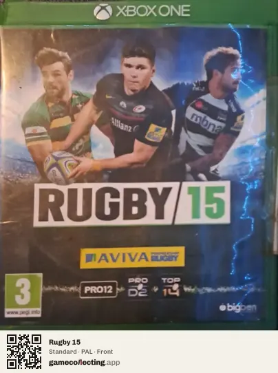 Rugby 15 Xbox One, PAL box front
