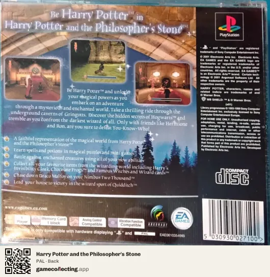 Harry Potter and the Philosopher's Stone PlayStation, PAL box back