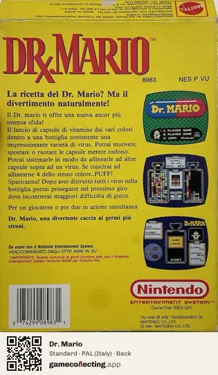 Dr. Mario Nintendo Entertainment System, Italy box back