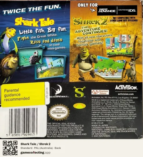 Shark Tale / Shrek 2 Game Boy Advance, Australia box back