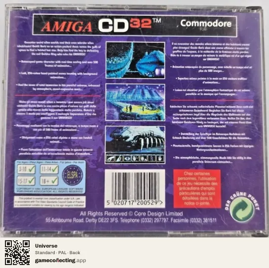 Universe Amiga CD32, PAL box back