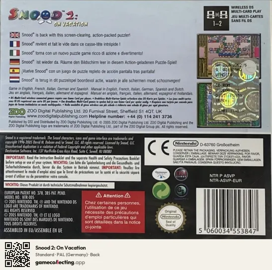 Snood 2: On Vacation Nintendo DS, Germany box back