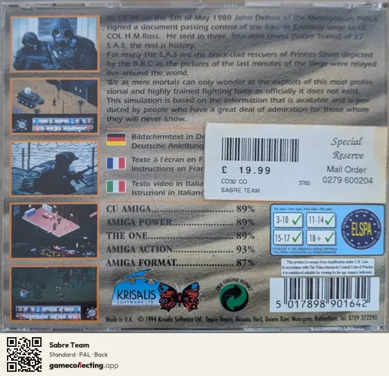 Sabre Team Amiga CD32, PAL box back