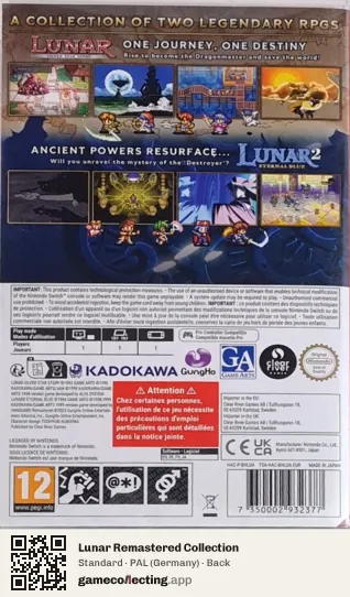 Lunar Remastered Collection Nintendo Switch, Germany box back