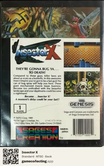 Insector X Sega Mega Drive / Genesis, NTSC box back
