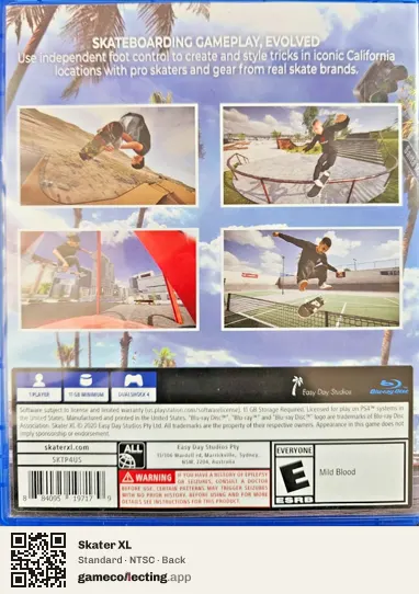 Skater XL PlayStation 4, NTSC box back