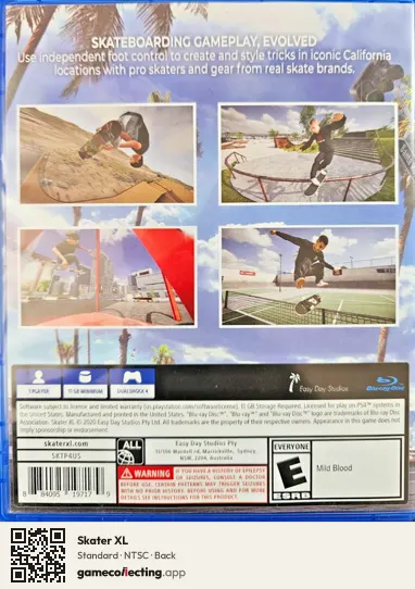 Skater XL PlayStation 4, NTSC box back