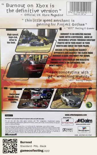 Burnout Xbox, PAL box back