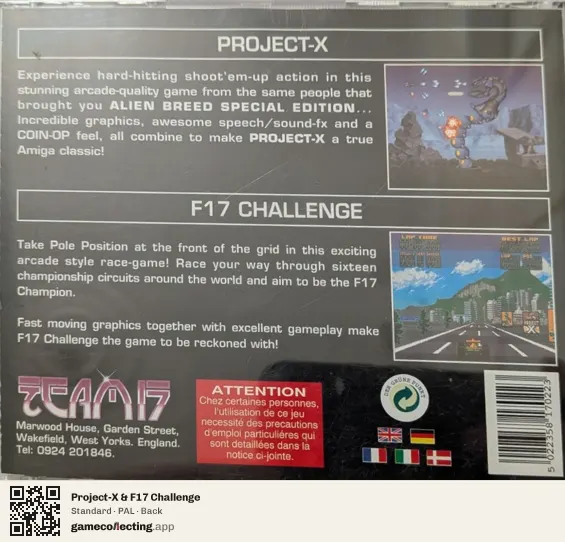 Project-X & F17 Challenge Amiga CD32, PAL box back