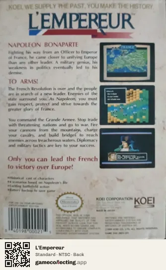 L'Empereur Nintendo Entertainment System, NTSC box back