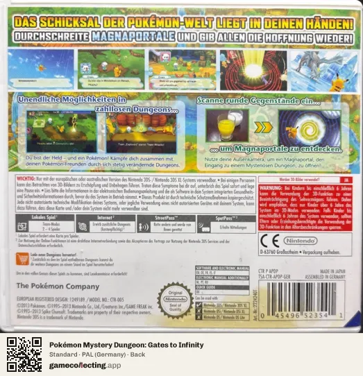 Pokémon Mystery Dungeon: Gates to Infinity Nintendo 3DS, Germany box back