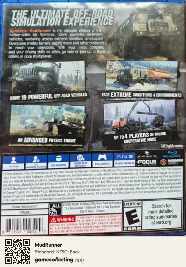 MudRunner PlayStation 4, NTSC box back