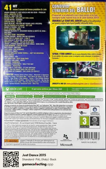 Just Dance 2015 Xbox 360, Italy box back