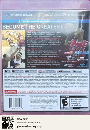 NBA 2K11 PlayStation 3, NTSC box back